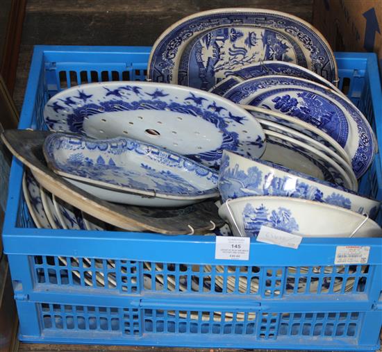 Group of blue and white pottery and other plates